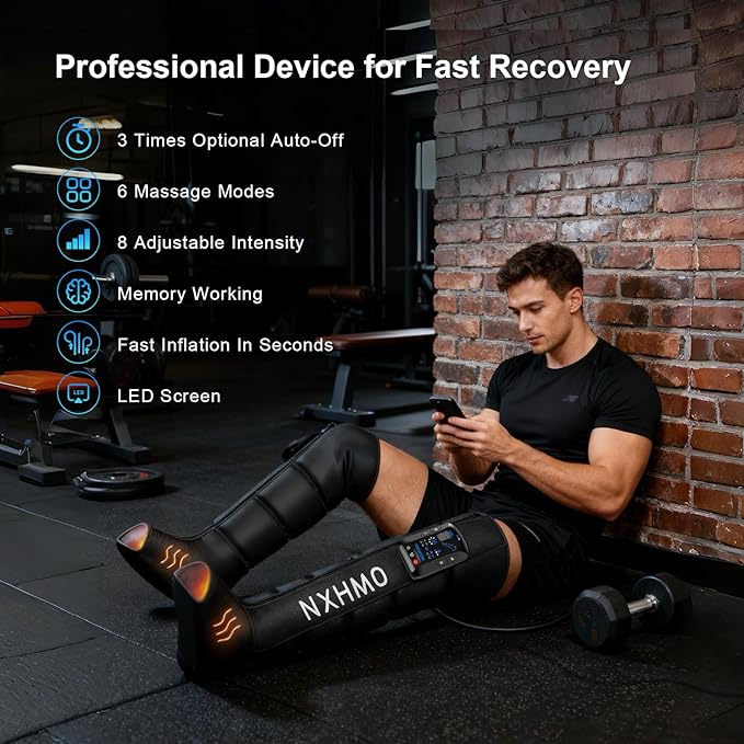 Cordless Leg Air Compression Massager with Heat for Circulation and Pain Relief,Sequential Compression Boot for Athletes (L Size)