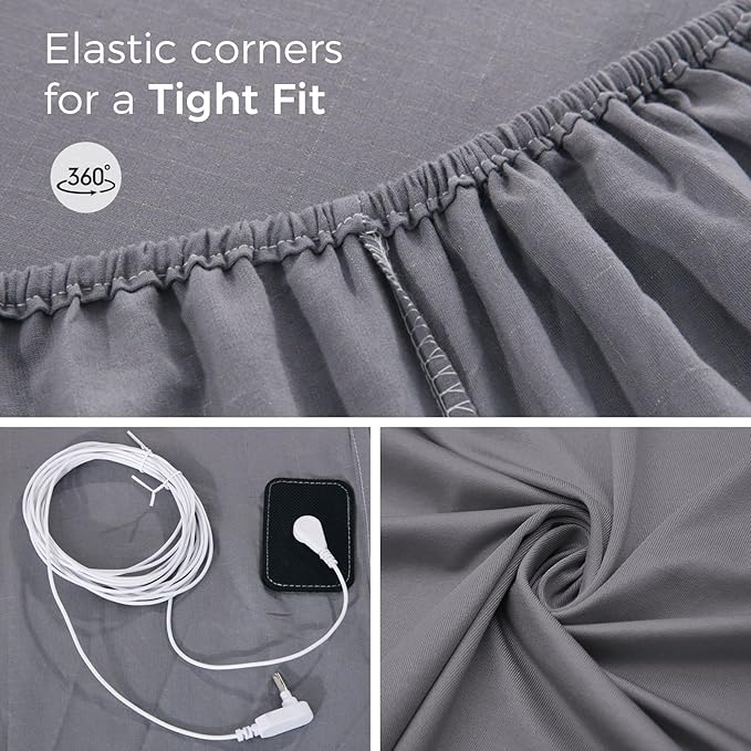 CISSIYOG Grounding Fitted Sheets, Earthing Bed Sheets, 95% Organic Cotton + 5% Pure Silver Fiber, Grounded Sheets with Grounding Cord, Conductive Grounding Cover for Better Sleep (Gray, Twin XL)