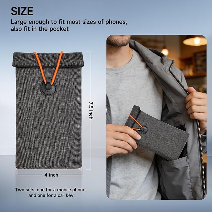 Faraday Bags for Phones 2 Pack Go Dark Bags for Cell Phones, Signal Blocking Case, RFID Blocking Pouch for Privacy Protection Gray