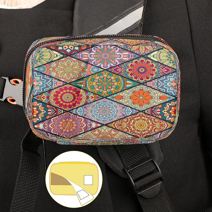 Color Mandala Geometric Bohemian Travel Pill Organizer Box Weekly Portable Pill Case Daily Pills 7 Day Small Birth Control Pills Container Removable Compartments for Medicine Vitamins Fish Oil