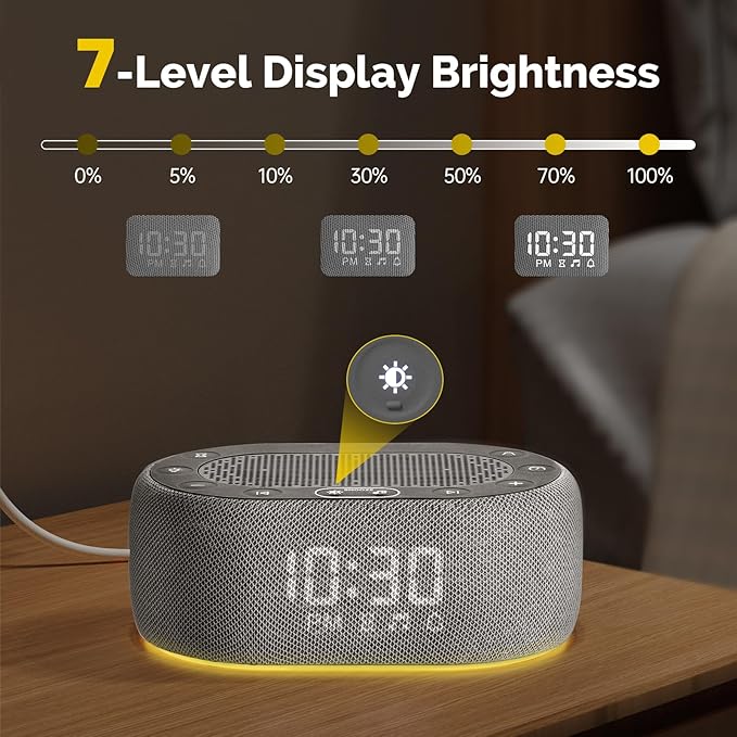 1Mii White Noise Sound Machine with Alarm Clock, Sound Machine for Sleep for Adults Baby, 30 Soothing Sounds, Smart App Controlled, Dimmable 7-Color Night Light, Sleeping Timer, 30 Volume Levels