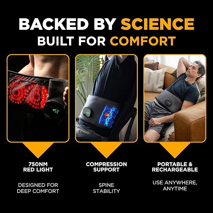 Hatch Belt™ Triple Therapy Red Light Belt – Portable Heating Pad & Deep Tissue Back Massager with Heat, Infrared Light & Vibration – Wearable Lumbar Brace for Lower Back Support