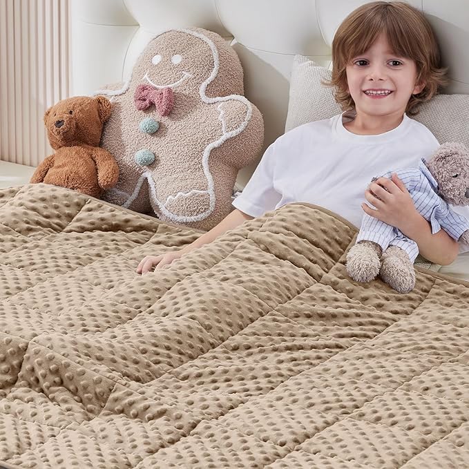 anfie Weighted Blanket Kids(40"x60" 5lbs) Weighted Blanket Cooling Blanket for Sleeping,Throw Size Breathable Blanket with Premium Glass Bead(Khakil)
