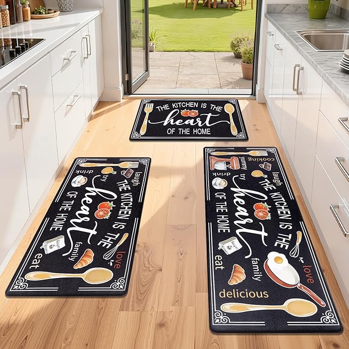 Yamaziot Anti Fatigue Kitchen Rug Set of 3, Non-Slip Waterproof Farmhouse Cushioned Comfort Standing Floor Mat for Kitchen, Office, Sink, Laundry