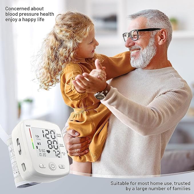 Blood Pressure Monitor Digital Wrist BP Machine Automatic BP Cuff (5.3 to 7.7 in) with 2 Users 180 Memory Voice Large LCD Display Adjustable Cuff USB Charging Carrying Case,White