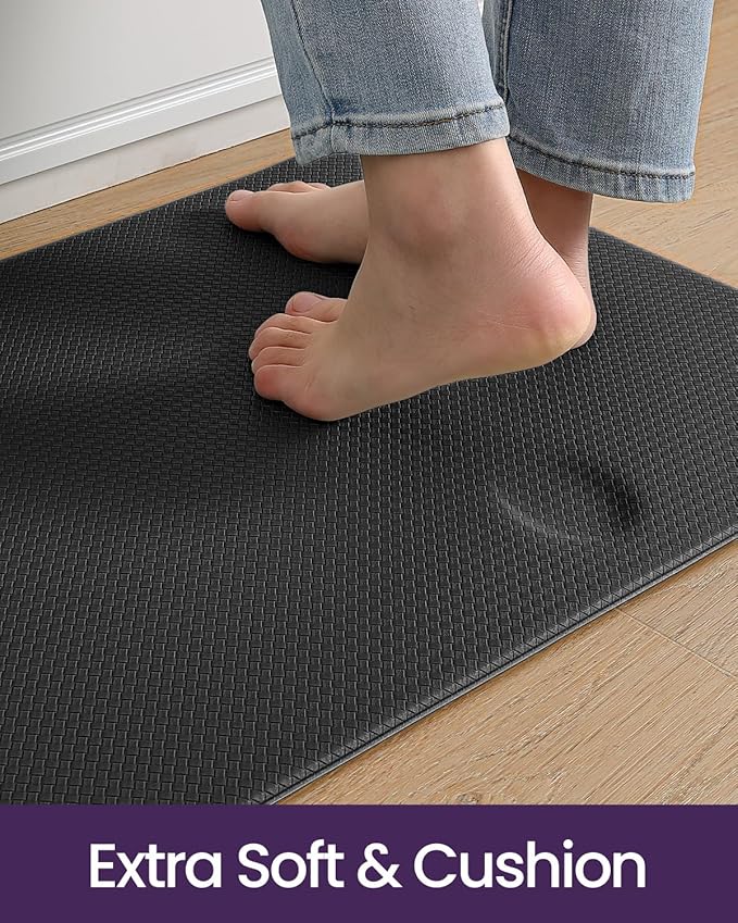 DEXI Kitchen Floor Mats Cushioned Anti Fatigue, 17x95, Long Standing Runner Rug Waterproof, Comfort Memory Foam Padded for Front Sink Laundry, Black