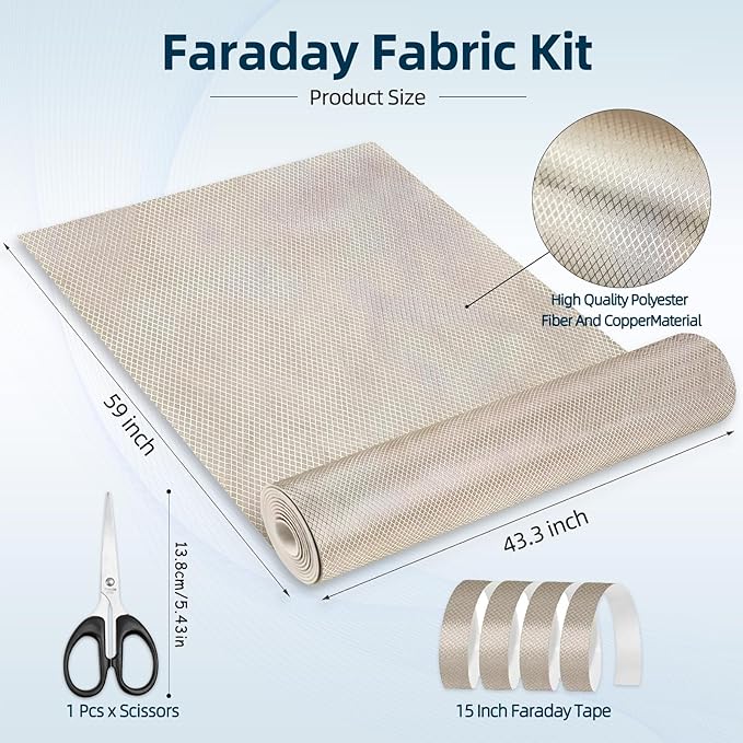Faraday Fabric Military Grade Fabric 59×43 inch Nickel Copper Faraday Cloth for WiFi, GPS, Bluetooth, RFID, EMP Protection
