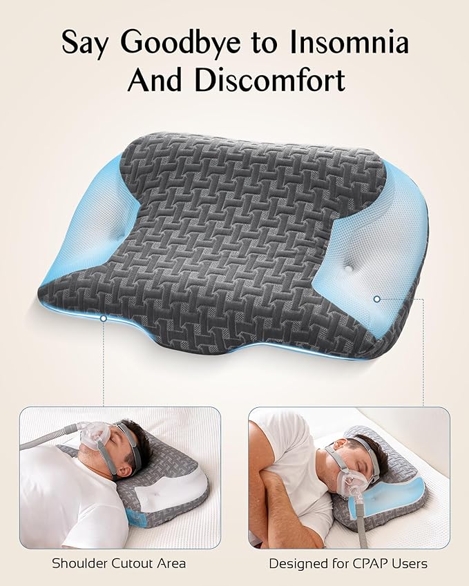 Sleep Apnea Pillow for Cpap Users, Ergonomic Adjustable Memory Foam Cpap Pillows for Side and Back Sleepers, Reducing Air Leaks and Mask Pressure