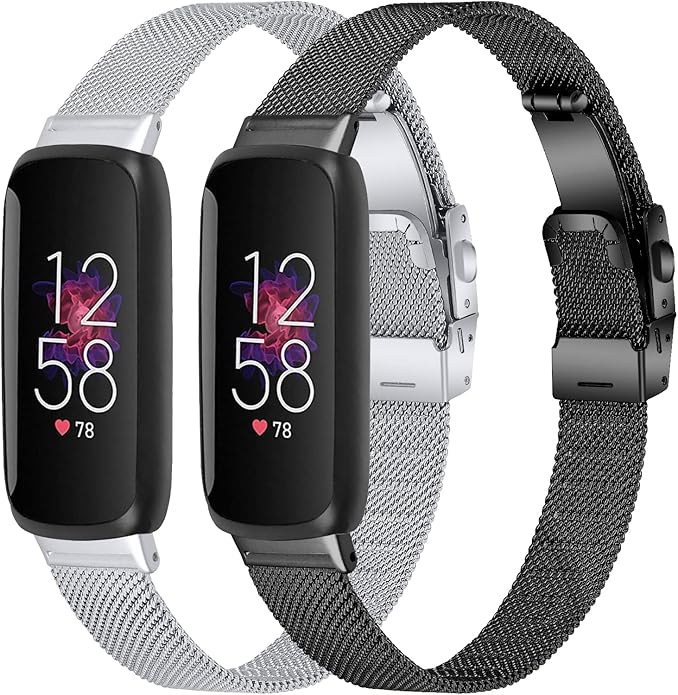 FitTurn 2PACK Slim Band Compatible with Fitbit inspire 3 SmartWatch, Mesh Stainless Steel Adjustable Watchband Wristbands Bracelet Watch Band for Fitbit inspire 3 Health & Fitness Tracker