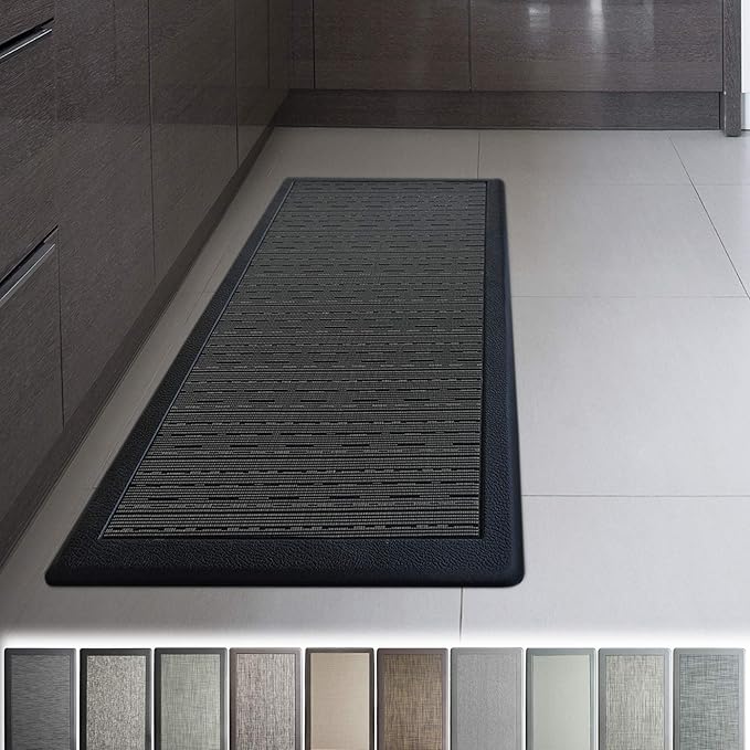 iCustomRug Ergonomic Anti Fatigue Mat, for Comfortable Standing in Kitchen, Bathroom, Workstation Memory Foam Mat 39"×20"×0.50" (L×W×H), Set of 2, Black
