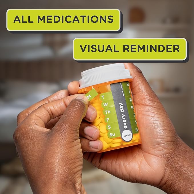 TOOKTAKE Daily Tracking Stickers for Vitamins & Medication in Any Form,Vitamin Organizer,Easy Pill Tracker,Daily Pill Organizer,Medicine Organizer,Weekly Pill Box,7 Day Week, AM/PM,Day & Night