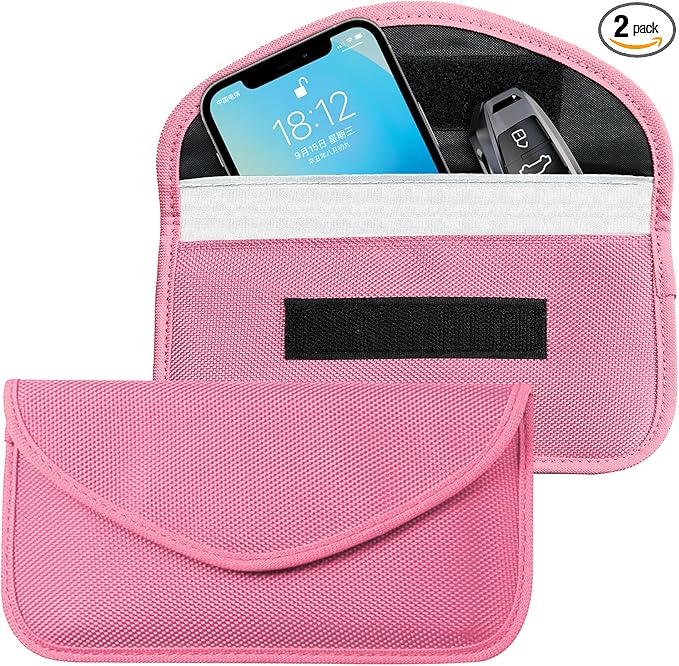 2PCS Faraday Bags for Car Key and Cell Phone, Signal Blocking Bag, Faraday Key Fob Protector, Universal Cell Phone Privacy Card Protection Car Accessories for Anti-Thefting (Pink)