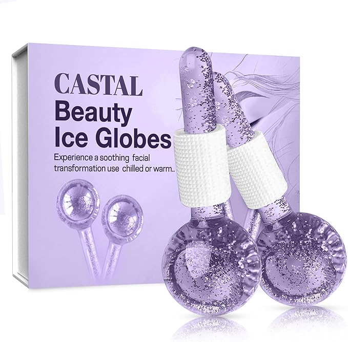 Ice Globes for Face 2Pcs – Freezer Safe Ice Globes for Facials, Skin Tightening & Anti-Aging – Reusable Facial IceGlobes for Puffiness & Wrinkles of Face, Neck & Eyes –Purple