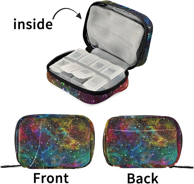 Star Sky Colorful Pill Box 7 Day Pill Case Travel Pill Organizer Bag with Zipper Portable Weekly Vitamin Medicine Supplement Holder Pouch Bag