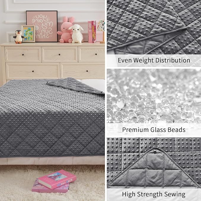 Grey Weighted Blanket Kids 10lbs, 40"x60", Breathable Cooling Minky Heavy Throw Blanket for 80-120lbs, Soft Winter Thick Big Blankets Weighted Comforter Gift for Sleeping