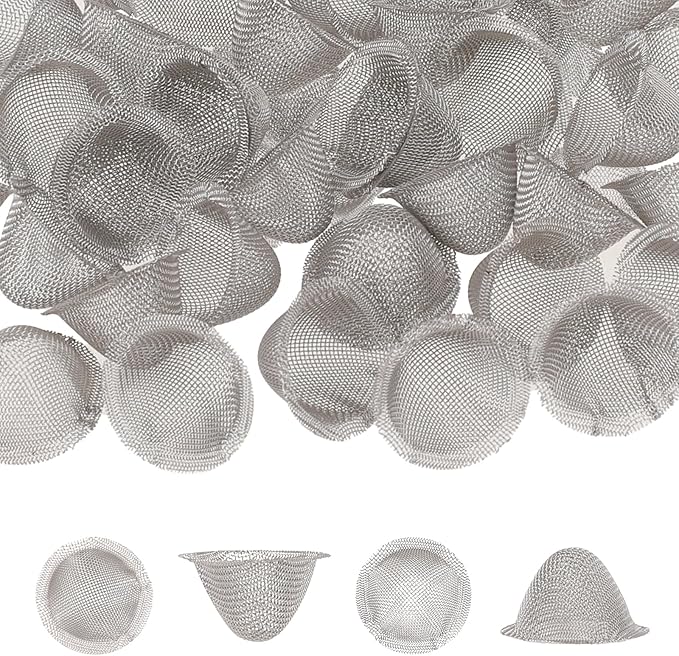 40 Pieces 3/4 Inch Bowl Screens Filters, Stainless Steel Mesh Clean Screens with Tapered Design Screens Mini Metal Filters Reusable Filters Self-Adjustable Size Filter
