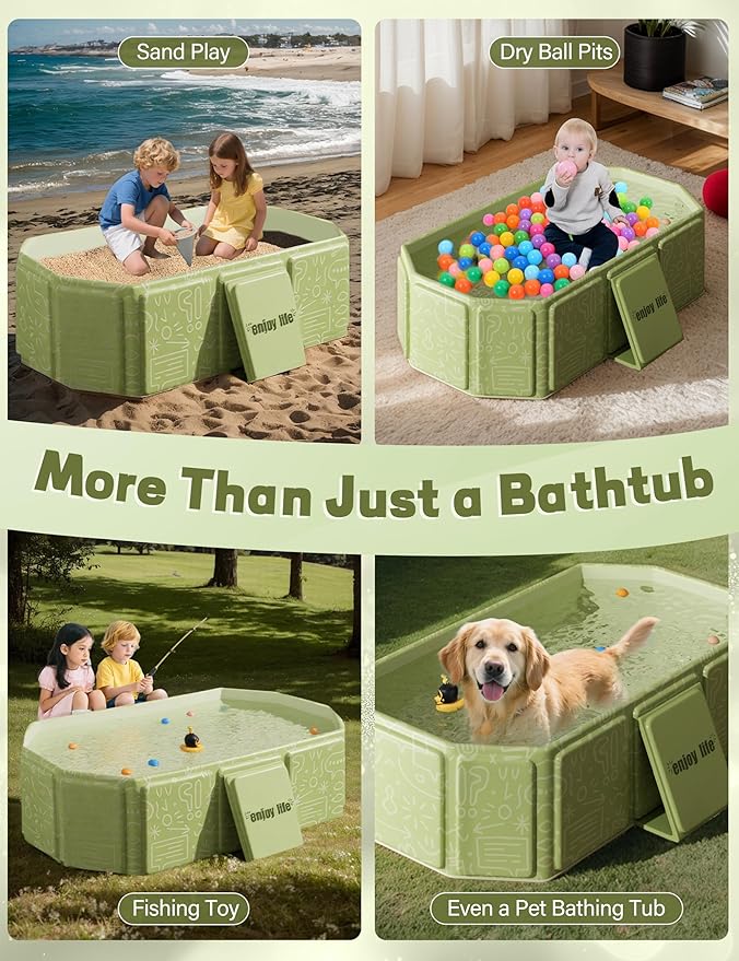 Portable Bathtub Collapsible Bath Tub - Non-Slip Base Cat Dog Bathtubs Wash Shower Basin (Green)