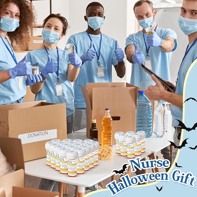 50 Set Nursing Halloween Party Supplies 50 Empty Pill Bottles with Caps Plastic Medicine Containers with 50 Sticky Label Pill Vial for Nurse Party Favors Serve (8 Dram)