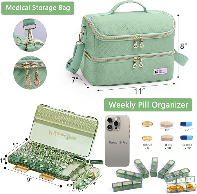 BAGSFY Travel Medicine Bag Organizer with 7-Day Pill Organizer, AM & PM Pill Box, Medication Storage, First Aid Kit Case