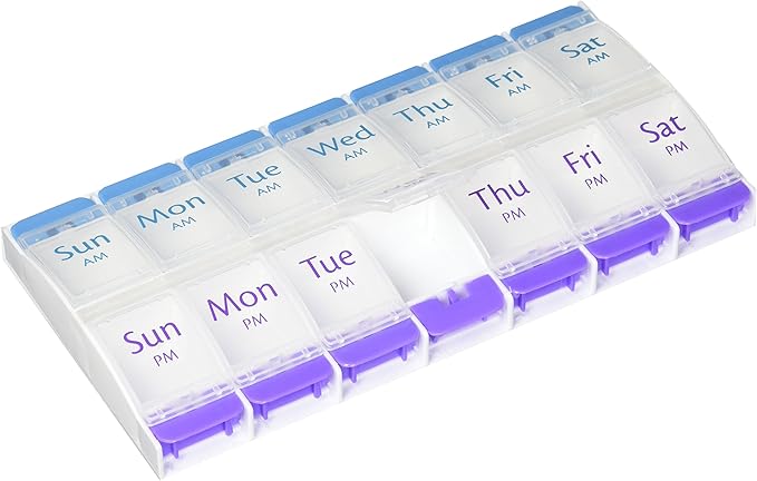 Ezy Dose 7 Day AM/PM Organizer with Push Button, 2 Pack X-Large, Colors May Vary