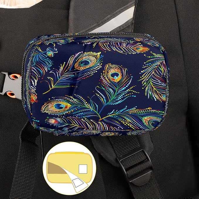 Color Peacock Feather Travel Pill Organizer Box Weekly Portable Pill Case Daily Pills 7 Day Small Birth Control Pills Container Removable Compartments for Medicine Vitamins Fish Oil
