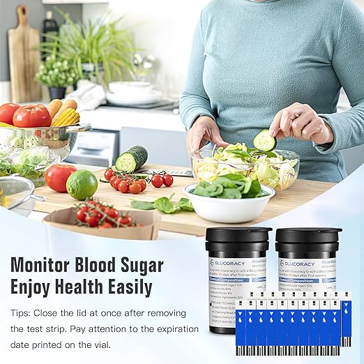 Blood Glucose Test Strips Set, 200 Test Strips & 200 Blood Lancets, Only Work with Glucoracy G-425-2/G-425 Blood Sugar Monitor, Self Diabetes Blood Glucose Home Monitoring, No Coding Required