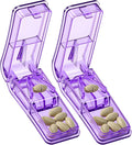 Daviky 2-Pack Pill Cutter for Small or Large Pills – Professional Pill Splitter with Sharp Stainless Steel Blade, V-Shape Holder & Doubles as a Pill Organizer – Not Suitable for Tiny Pills - Purple