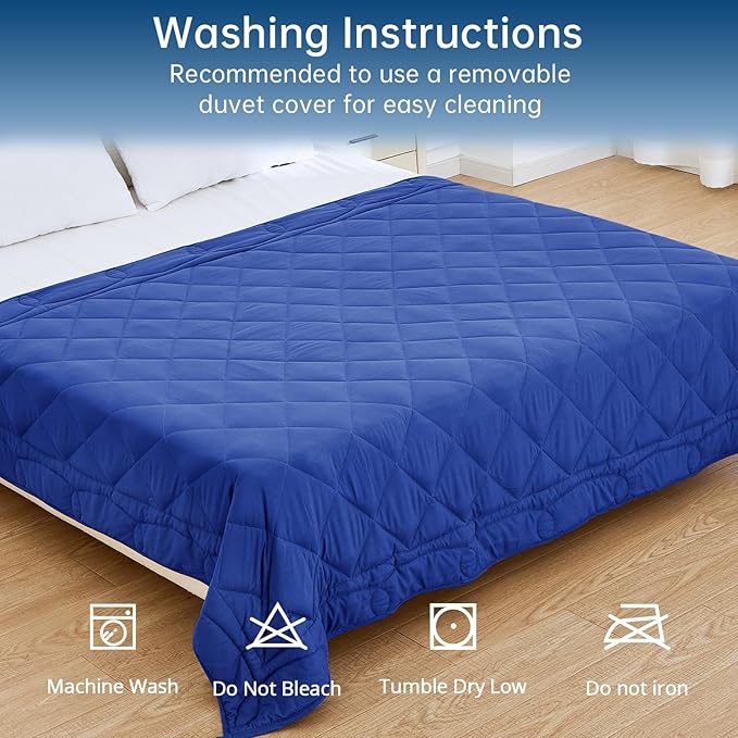 OMYSTYLE Weighted Blanket for Adults (15lbs, 60''x80'') - Queen Size Heavy Throw Blanket, Breathable and Cooling Microfiber Material with Premium Glass Bead for All Season Use, Machine Washable, Blue