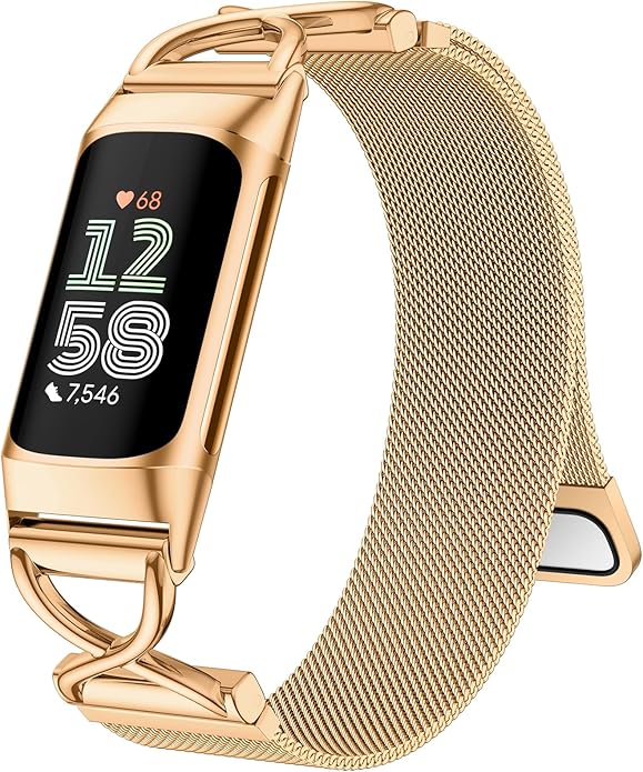 JKD X-Shape Metal Band Compatible with Fitbit Charge 6/ Charge 5 Bands for Women Men, Soft Stainless Steel Mesh Loop Strap Bracelet Wrist Band Replacement for Fitbit Charge 5/ Charge 6 Fitness Tracker