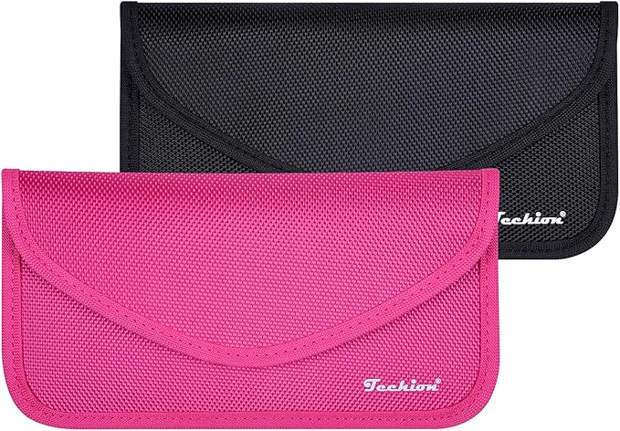 Signal Blocking Bag, 2 Pack RFID Faraday Bag Shield Pouch Cage Box Wallet Case for Cell Phone and Car Key FOB, Privacy Protection, Anti-Hacking - Black & Hot Pink