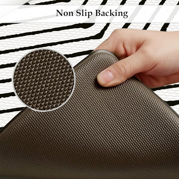 KIMODE Kitchen Mats Cushioned Anti Fatigue, Geometric Kitchen Rugs Sets of 2, Non Slip Waterproof Kitchen Floor Mats, Comfort Standing Mats for Laundry Office Sink Desk 17"x47"+17"x29" Black Diamond