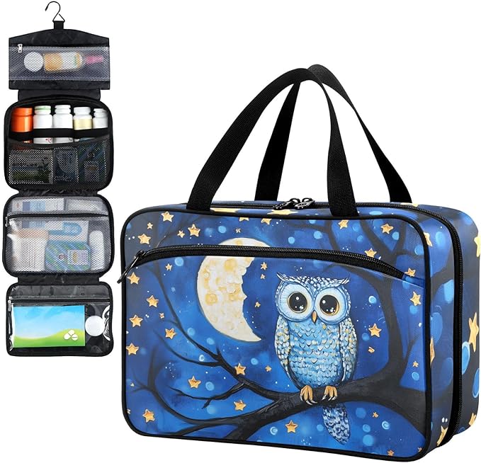 Fustylead Owl Birds on Branch in Night Sky Oil Painting Travel Medicine Organizer Bag Home Storage First Aid Kit Large Pill Case with Zipper for Pill Bottle, Vitamins, and Medical Supplies