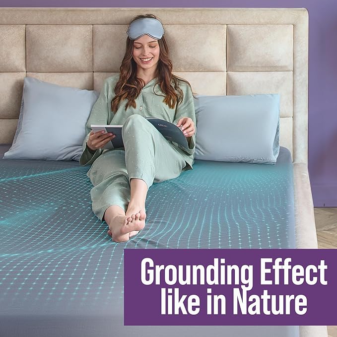 Earth Grounding Sheets King Size with 12% Silver Fiber & 4% Silk & 84% Cotton - Gray - Quality Certified Grounded Well Bed Sheet - Conductive Fitted Sheet for Better Sleep