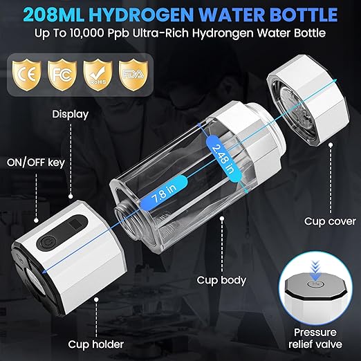 Hydrogen Water Bottle 10,000+PPB - PPB Molecular Hydrogen Infusion - SPE/PEM Technology (Silver)