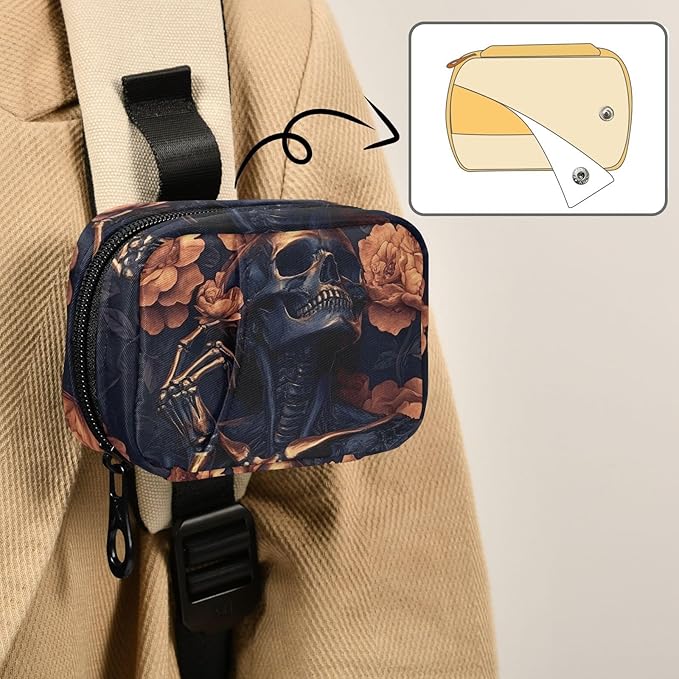 Pill Organizer Case Bronze Skull Print, Pill Box 7 Days Portable Weekly Pill Purse Pouch