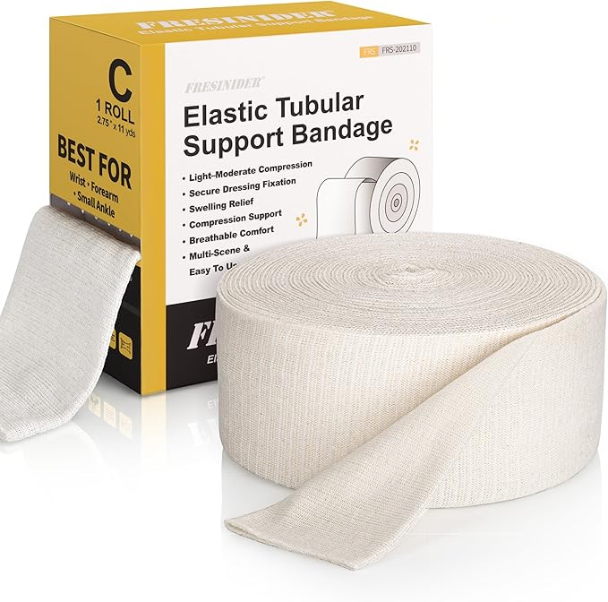 FRESINIDER Size C Elastic Tubular Support Bandage (2.75" x 11 Yards) – Light to Moderate Compression Roll, Support for Wrist, Forearm & Small Ankle, Breathable Stockinette, No Clips or Adhesives