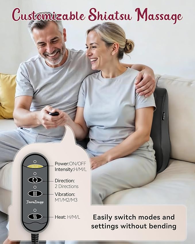 Back Massager for Pain Relief Deep Tissue, Kneading Shiatsu Neck and Back Massager with Heat, Massager for Back and Shoulder Pain, Gifts for Women Men Home Office