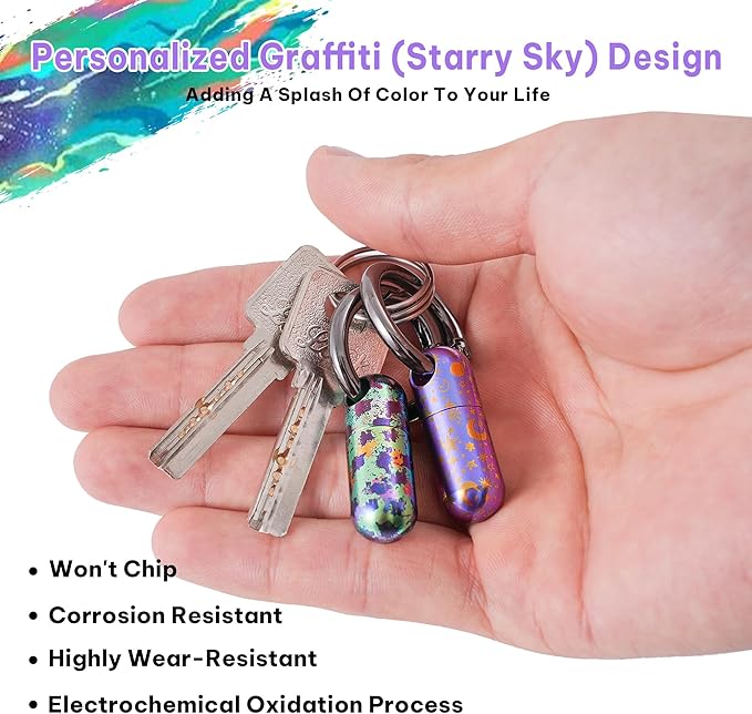 Titanium Keychain Pill Holder,Waterproof Mini Pill Case,Portable Small Pill Container for Travel,Purse,Pocket(Strary Sky)