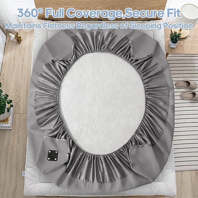 Queen Size Grounding Sheet, Earthing Fitted Bed Sheet with 50% Bamboo Viscose, 45% Organic Cotton, 5% Silver Fiber for Deep Sleep & Anxiety Relief