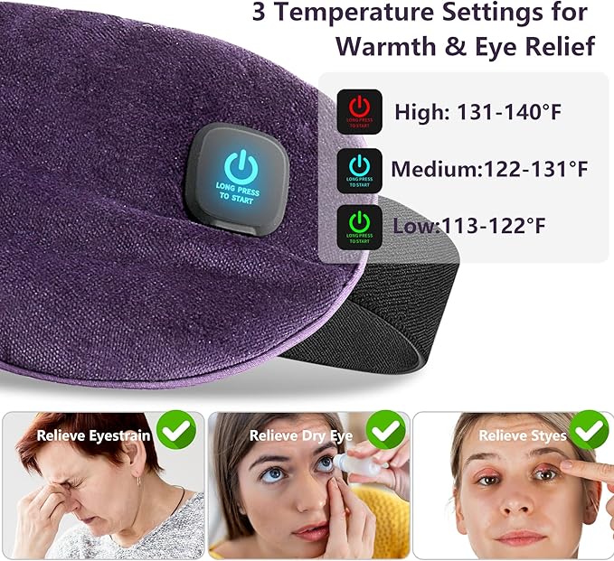 Cordless Heated Eye Mask for Dry Eyes，Washable Warm Eye Compress Mask for Stye Eye Treatment,Cornea Care Rest Self Electric Eyes Heating Pad Office Napfor Travel，Relief Blepharitis, Chalazion, MGD