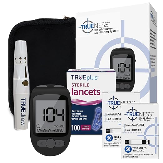 TRUENESS Blood Glucose Meter Bundle - Blood Glucose Monitor, Case, 100 Test Strips, 100 Lancets, Lancing Device - Fast, Easy Testing Supplies for Home Use