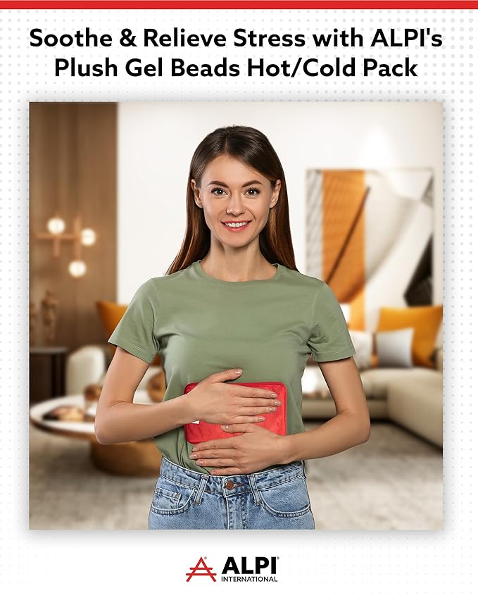 Alpi Rectangle Plush Gel Bead Ice Pack – 2 Pack Reusable Ice Packs with Beads for Hot & Cold Therapy - Soft, Plush Comfort for Muscle Aches & Relaxation (Red)
