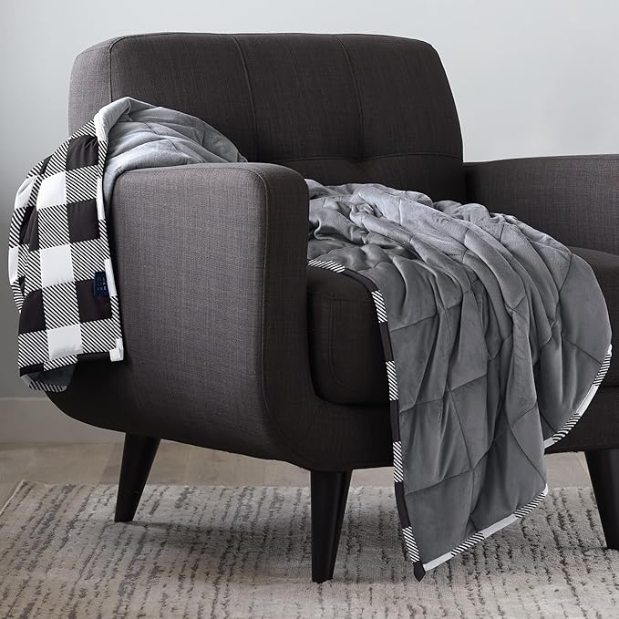 Ella Jayne - Luxury Reversible Weighted Blanket for Adults, Heavy Blanket, Queen/King/Twin Size, Black/White - 15lb