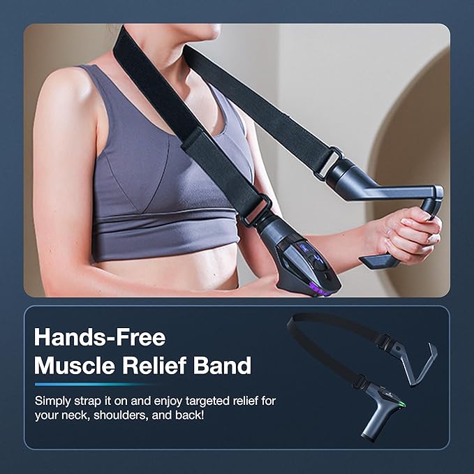 3-in-1 Massage Gun Extended Handle & Belt with 12 Speed Levels & 4 Replaceable Heads for Athletes, Gym Recovery and Seniors Back Pain