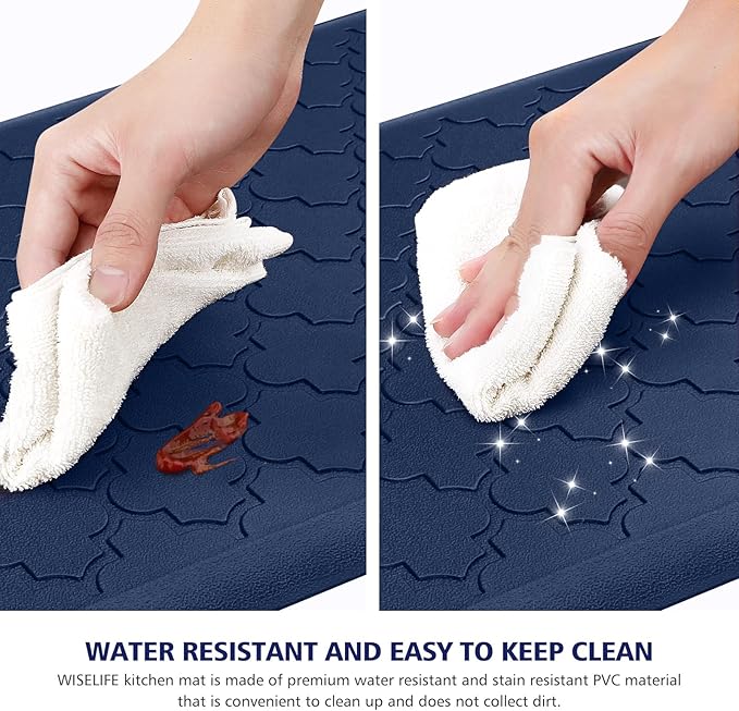 WISELIFE Kitchen Mat Cushioned Anti Fatigue Floor Mat,17.3"x39",Thick Non Slip Water Resistant Kitchen Rugs and Mats,Heavy Duty PVC Foam Standing Mat for Kitchen,Floor,Home,Desk,Sink,Laundry,Blue