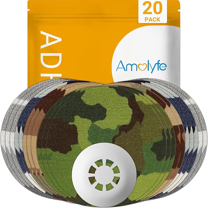 Libre 3 Sensor Covers Waterproof, 20-Pack Amolyfe Freestyle Libre 3 Covers, Bump-Proof with Hard Cap, Waterproof Breathable Medical CGM Adhesive Patches, 14-Day CGM Protection (Camo)