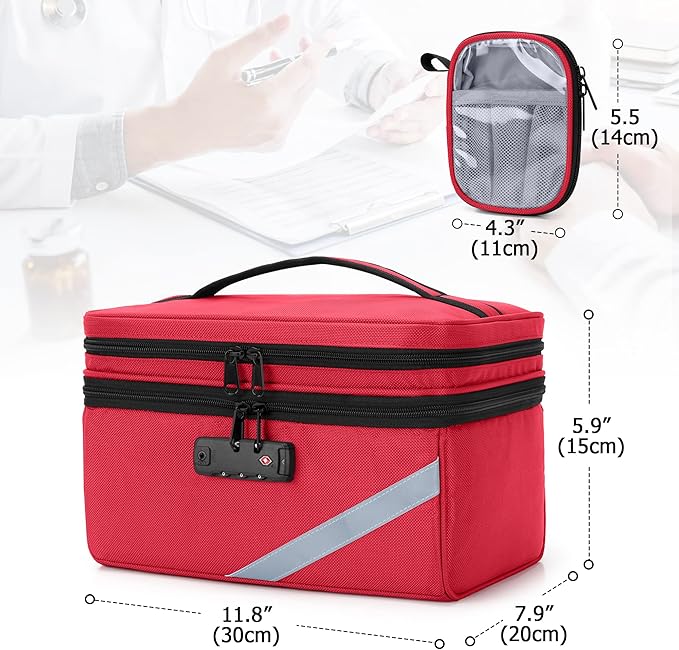 Trunab Medicine Storage Bag with Combination Lock, Lockable Pill Bottle Organizer, Travel Medication Carry Case for Medicine Box, Prescription, Vitamins, Supplements or Medical Supplies