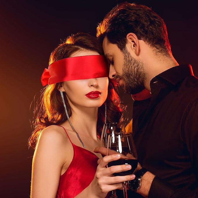 FRESHME Satin Eye Mask for Sleeping - Soft Eye Mask Adjustable Eye Shade Comfy Satin Eye Cover for Women Men Night Travel Nap Meditation Valentine's Day Gift Sleep Companion 160cm/63in Black and Red