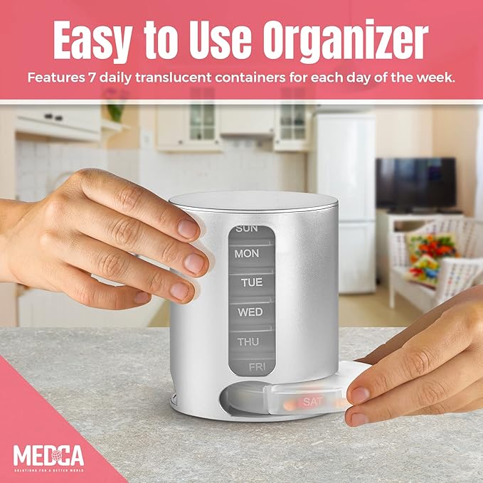 Stackable Daily Pill Organizer - Premium Weekly Medication Reminder with 7 Individual Stacking Cases - Weekly AM/PM Pill Box with 4 Times a Day, a Everyday Medicine Organizer, Silver, Case of 40