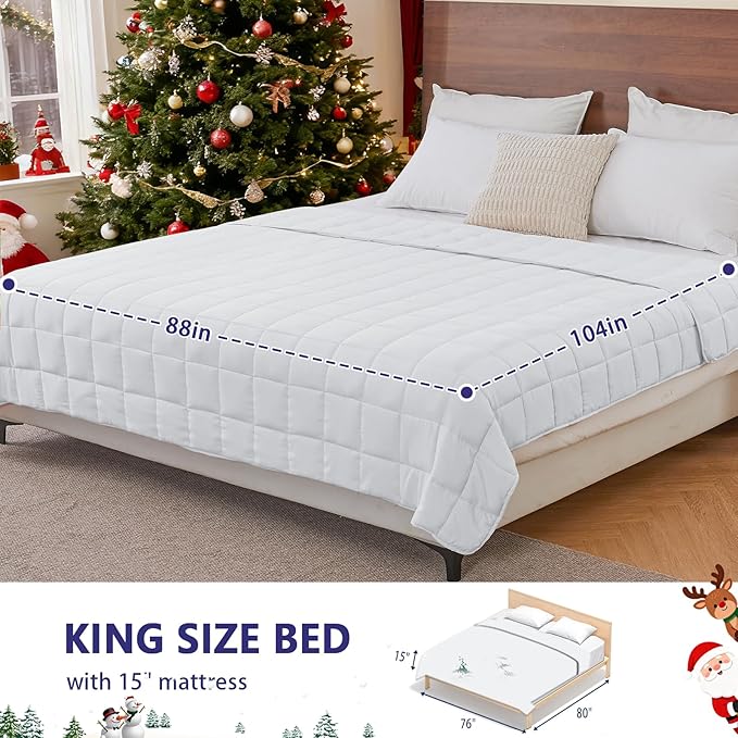 yescool Weighted Blanket for Adults (20 lbs, 88” x 104”, White) Cooling Heavy Blanket for Sleeping Perfect for 190-210 lbs, Queen Size Breathable Blanket with Premium Glass Bead, Machine Washable
